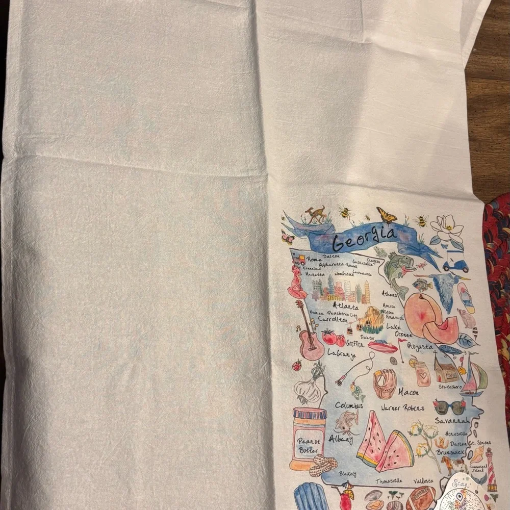 Georgia Map Tea‎ Towel With Local Points Of Interest Made in USA